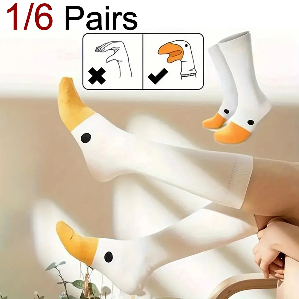 1/6 Pairs Cartoon Women Socks Fashionable And Versatile Cute Design Funny Goose Breathable Soft Comfortable Women Casual Socks?