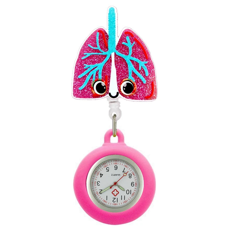 Hospital Health Care Shiny Heart Medical Icons Cartoon Lovely Nurse Doctor Clip Pocket Watches Hang Clock Gift Watch