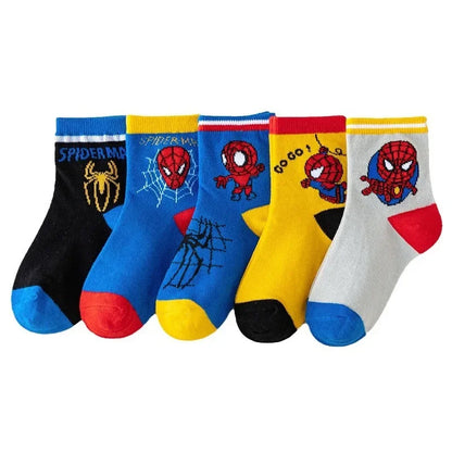 5 Pairs MARVEL Spiderman Children's Socks Kawaii Soft Anime Socks Kids Boys Socks MiddleTube Cartoon Baby Socks 1-12 Y