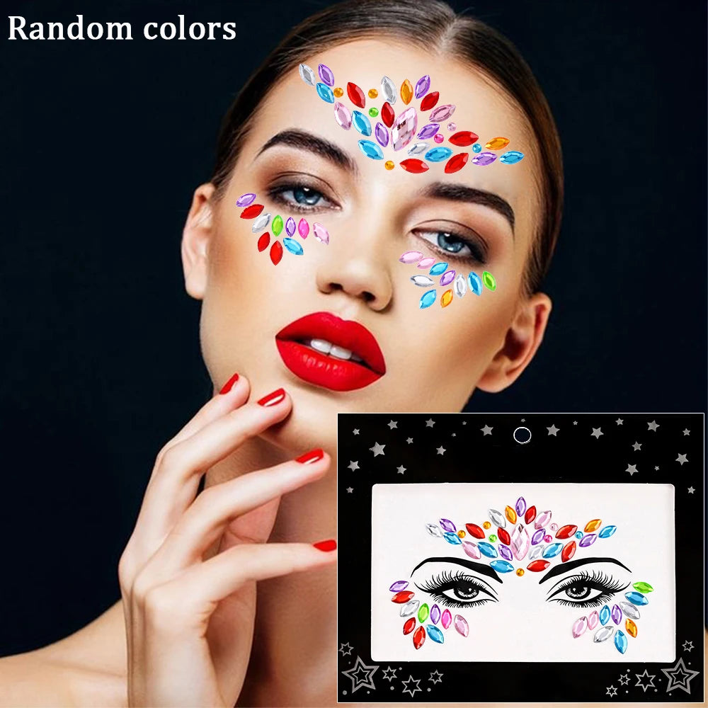1Sheet 3D Rhinestone Face Tattoo Stickers Coloful Glitter Gems Sliders Festival/Makeup Waterproof With Diamond Tattoos Decals *&