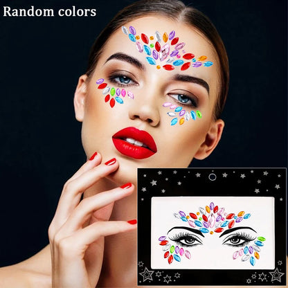 1Sheet 3D Rhinestone Face Tattoo Stickers Coloful Glitter Gems Sliders Festival/Makeup Waterproof With Diamond Tattoos Decals *&