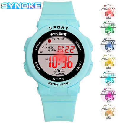 SYNOKE Student Sport Watches For Kids Colorful Electronic Watches 50M Waterproof Clock Children Digital Watch For Boys Girls