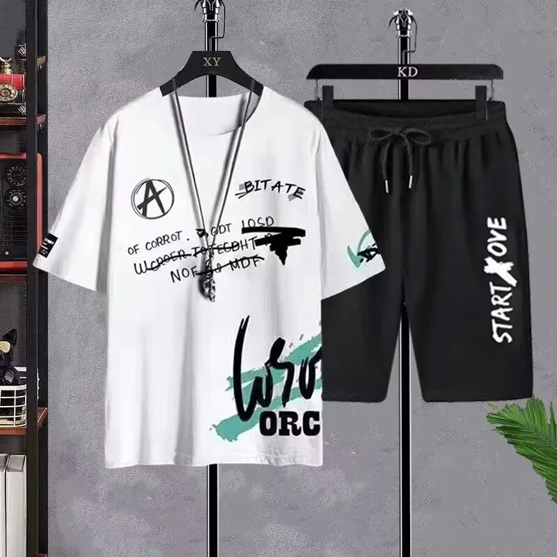 Men Sets 2025 Summer Men Clothing Casual Tshirt  +Short Two-piece Oversize Men's Short Sleeve Breathable Sports Suit 2-piece Set