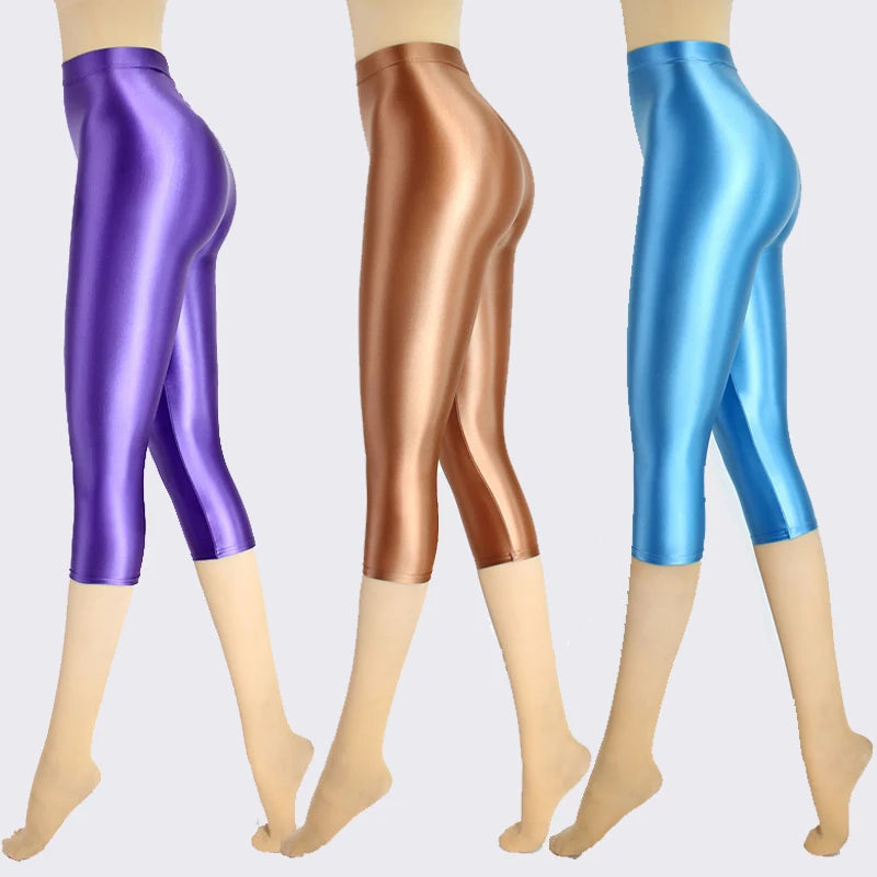 Satin Silky Smooth Women Pants Sexy Tight High Waist Gloss Pants Capris Yoga Sports Joggers Sweatpants Women Pants Bottoms