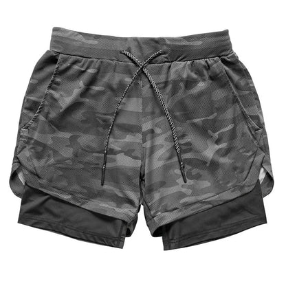 Camouflage running shorts, men's gym sports shorts 2-in-1, quick dry exercise training, outdoor sports fitness jogging shorts