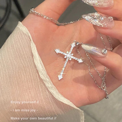 Summer Black Rhinestone Cross Jesus Pendant Choker Necklace for Women Punk Vintage Double Layers Chain 2025 Neck Boho Jewelry