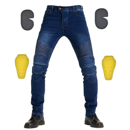 Men Jeans Embroidery Motorcycle Pants Pantalon Motocross Belt Protective Gear option Motorcycle Driver  License Test Motos Jeans