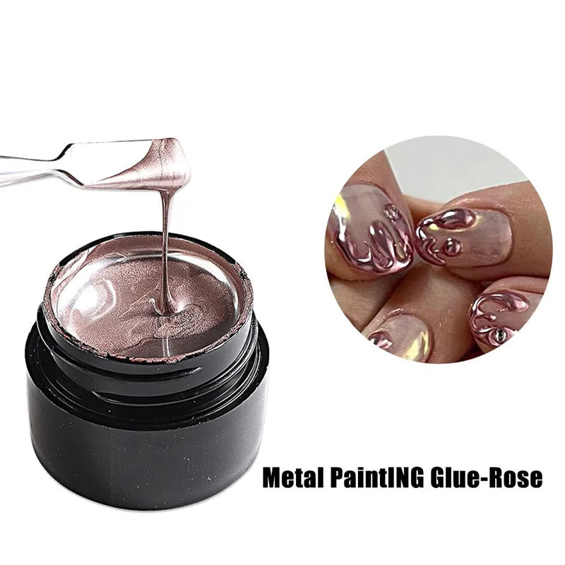 Metallic Painting Gel Chrome Gold Silver Rose Gold Mirror Effect Nail Polish Super Bright Drawing Line French Nail Art Varnish