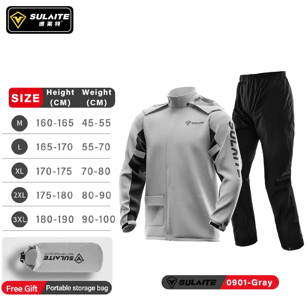 SULAITE Rain Suit Motorcycle Rain Gear Suit for Men & Women Jackets & Pants Reflective Waterproof Breathable Rainsuit