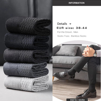 5 Pairs Men Bamboo Fiber Crew Casual Socks Man High Quality Spring Summer Autumn Business Breathable Black Male Dress Long Socks