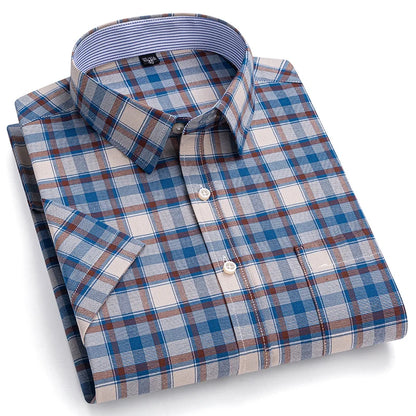 100% Pure Cotton Oxford Shirt For Men¡¯s Short Sleeve Solid Stripe Leisure Embroidered Horse Social Business Formal Dress Shirts