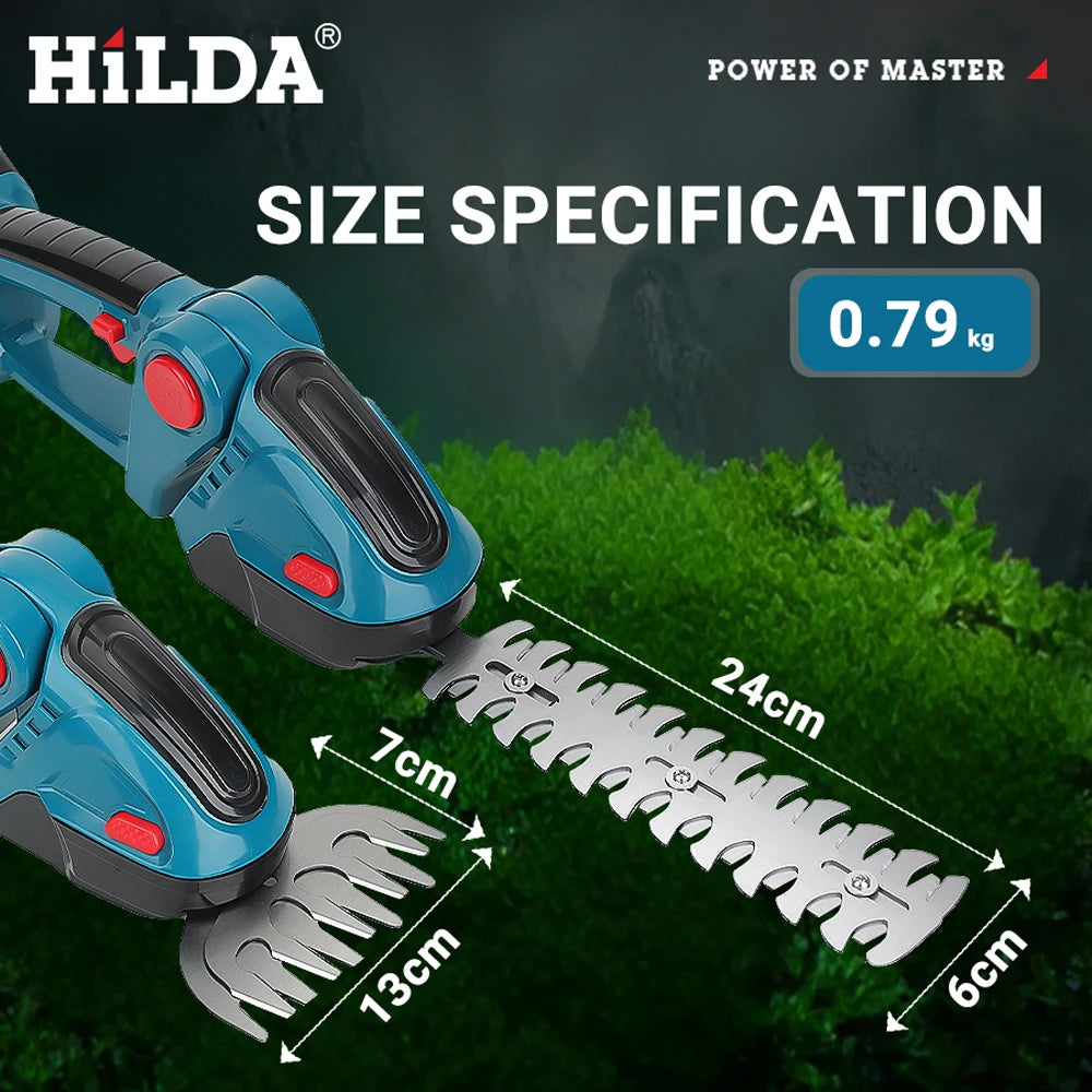 HILDA 2 IN1 Elektrische Heckenschere, kabellos, handgehalten, Jäten, Gartenschere, Strauchmäher, Gartenwerkzeug für Makita 18V Akku