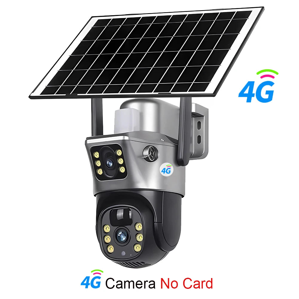 4G / WiFi Solar Camera Dual Lenses Outdoor 8MP 4K Low Power Battery IP Camera PIR Night Vision V380 Pro CCTV Security Protection