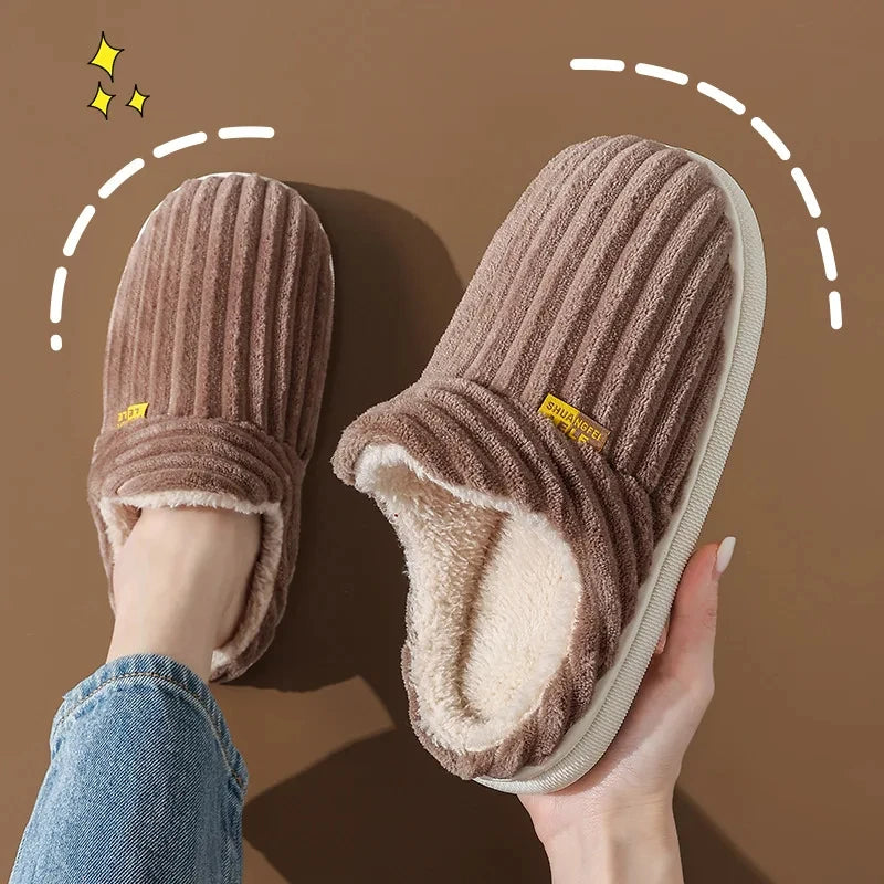 Evshine Soft Sole Slippers For Women Winter Fashion Women Fur Slippers Fuzzy Plush Men Slippers Warm Furry Women Cotton Shoes