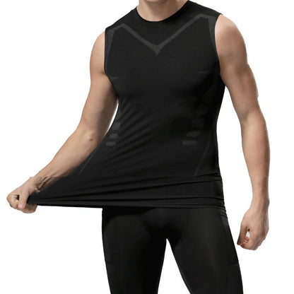 Men's sci-fi printed black vest, fashionable and casual men's quick drying T-shirt, sports and fitness round neck elastic vest