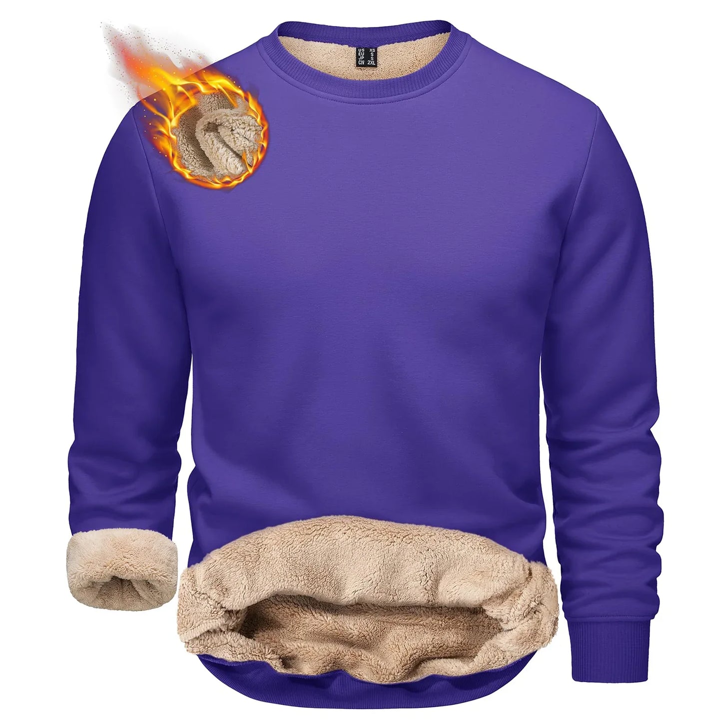 TACVASEN Winter Thicken Fleece Crewneck Sweatshirt Mens Warm Sherpa Lined Heavy Winter Pullover Basic Tops Shirts No Hood Hoodie