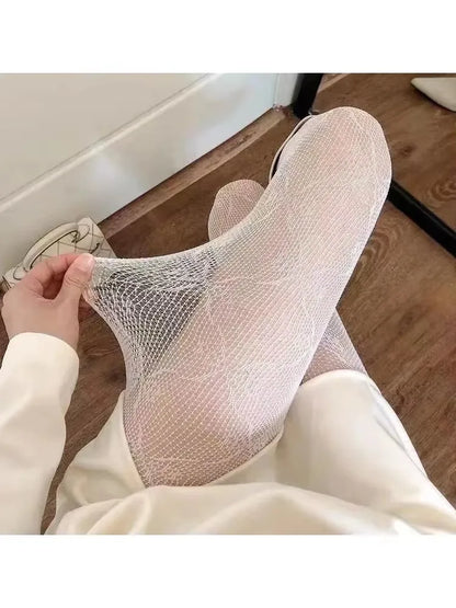 Fishnet Stockings Sexy Hot Girl Hollow Floral Butterfly Shiny White Pantyhose Woman Punk Nightclub Black Sexy Stockings