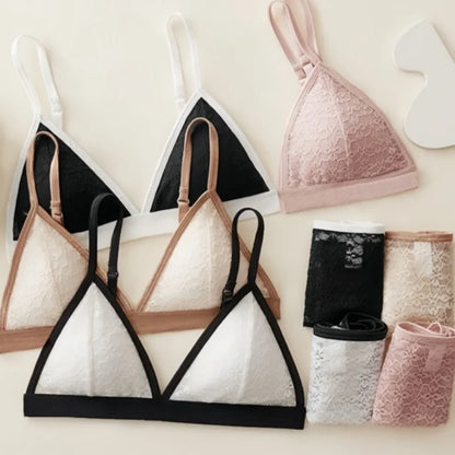 Women Lace Bra And Panties Set Non-wire Push Up Bralette Transparent Low Rise Panties Sexy Lingerie Set Female Lace Underwear