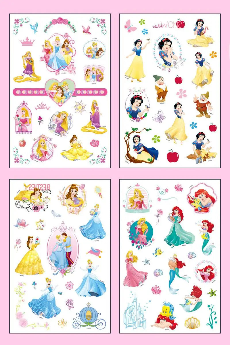 4Pcs/set Tattoo stickers Disney Stitch Princess Sofia Unicorn Frozen Action Cars Cartoon Sticker For Birthday Party Gift
