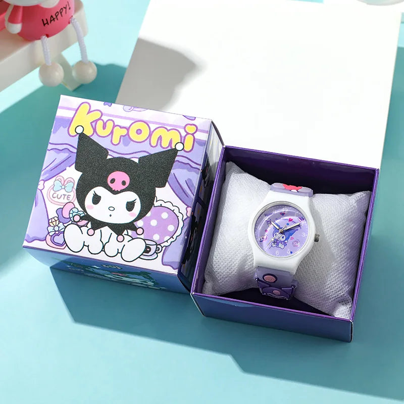 3D Hello Kitty Children Watches with box Cinnamoroll Kuromi Melody Girls Watch Anime Action Figures Model Toys Kid Clock Gift