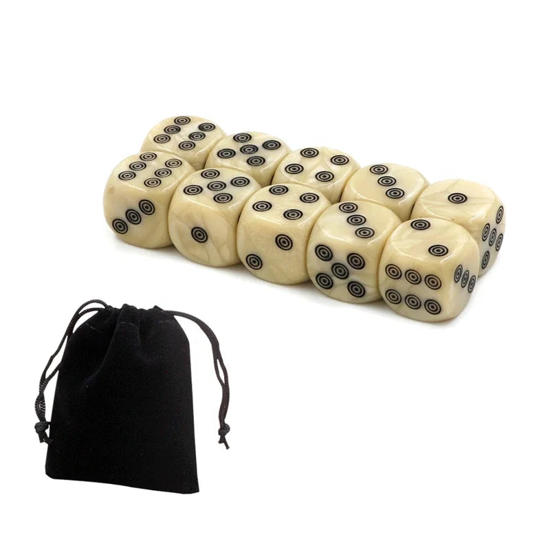 10/20Pcs 16mm Acrylic Ivory Dice with Bag D6 Dice for Board Game Round Entertainment Party Cubes Mahjong Accessories Dice