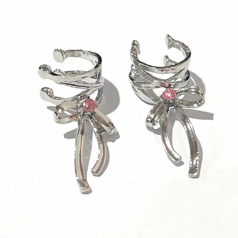 Y2K Girls New Ribbon Aesthetics Ear Clips Ballet Style Ribbon Bow-Knot Ear Cuff Women Korean Fashion Kpop Earring Jewelry Gifts
