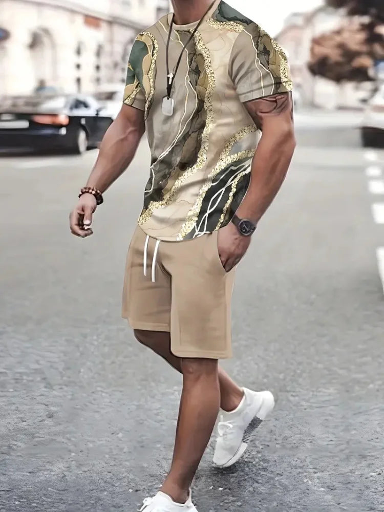 Summer Simple Letter Print Men's Crew Neck Short Sleeve Top And Shorts Harajuku Street Fashion Men's Suit Everyday Casual Comfor