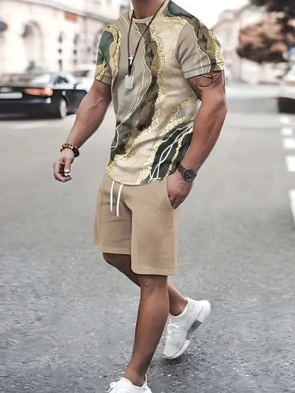 Summer Simple Letter Print Men's Crew Neck Short Sleeve Top And Shorts Harajuku Street Fashion Men's Suit Everyday Casual Comfor