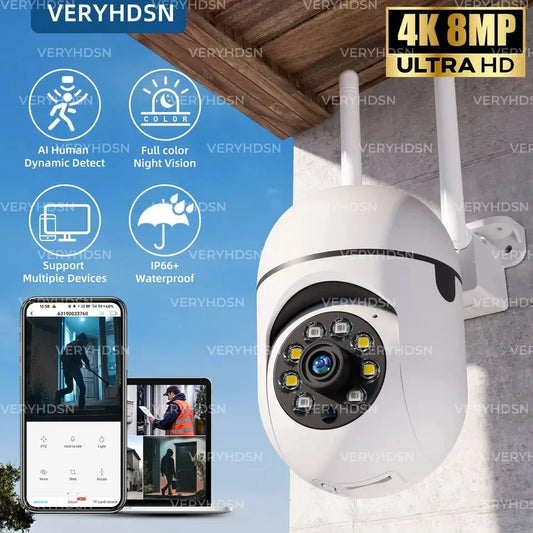 8MP Wireless Security Survillance PTZ Camera Wifi IP Outdoor 4X Zoom Cameras AI Human Tracking Two-way Audio HD Night Color Cam