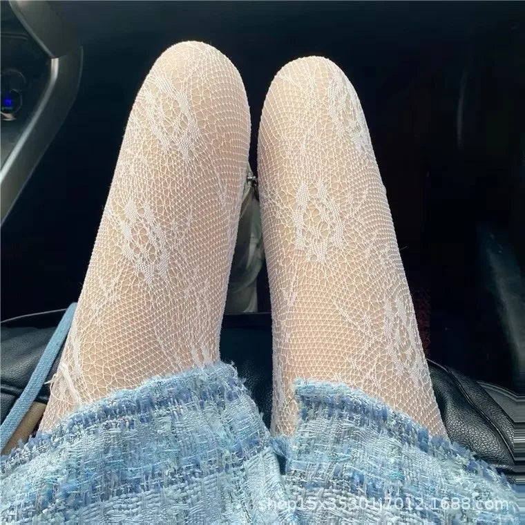 Fishnet Stockings Sexy Hot Girl Hollow Floral Butterfly Shiny White Pantyhose Woman Punk Nightclub Black Sexy Stockings