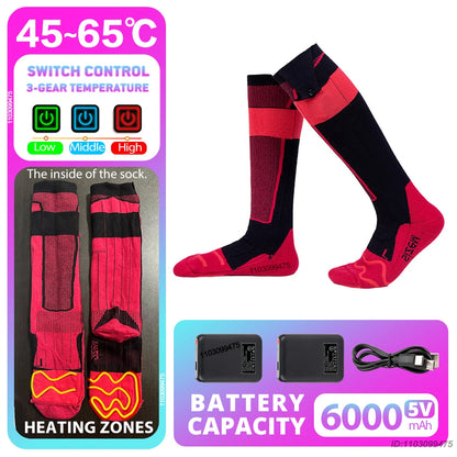 New Heated Socks Rechargeable 6000mah Electric Heated Skiing Socks Snowboarding Outdoor Sports Foot Warmer Winter Thermal Socks