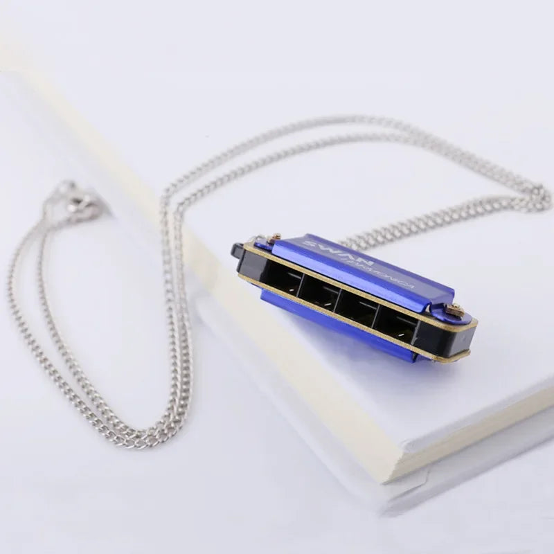 4 Holes 8 Tones Mini Harmonica Metal Chain Necklace Style High Quality Mouth Organ Woodwind Musical Instrument Gifts For Kids