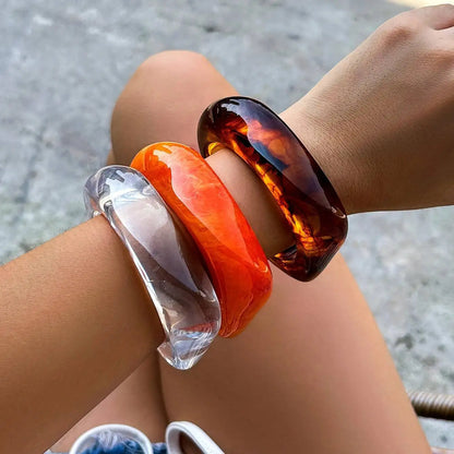 PuRui Vintage Irregular Coloful Acrylic Resin Chunky Bangle Bracelet Women Trendy Geometric Charm Aesthetics Bangle Jewelry Gift