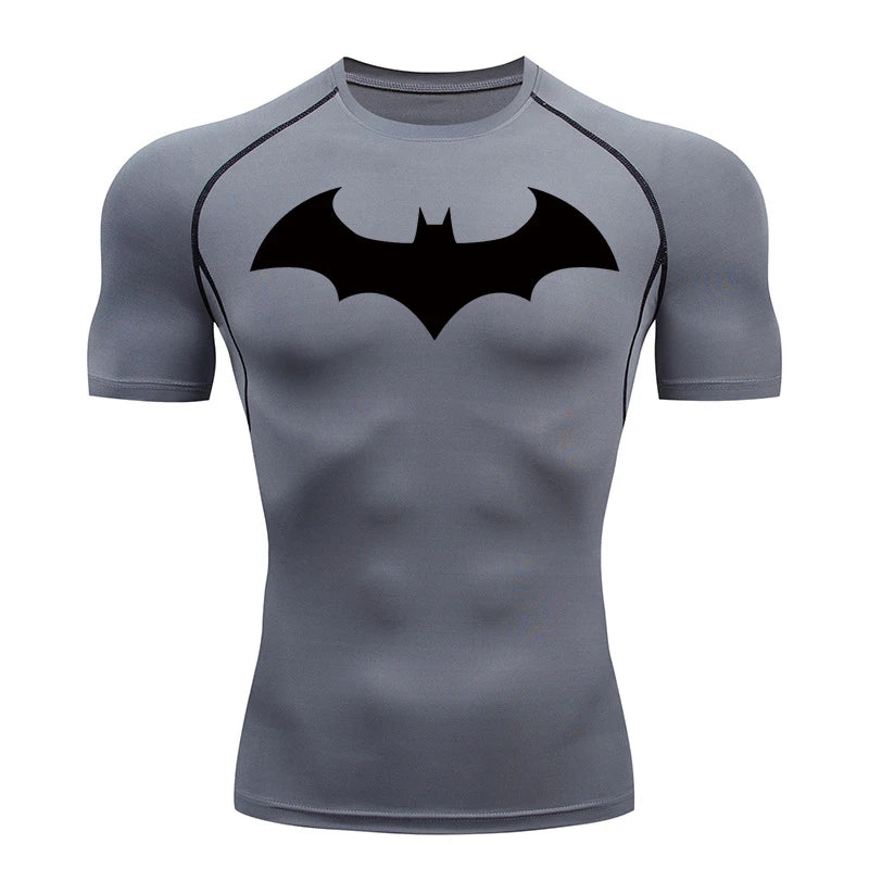 Bat Graphic Compression Shirts for Men Short Sleeve Rash Guard Gym Workout Running Tshirt Summer Athletic Quick Dry Tees Tops
