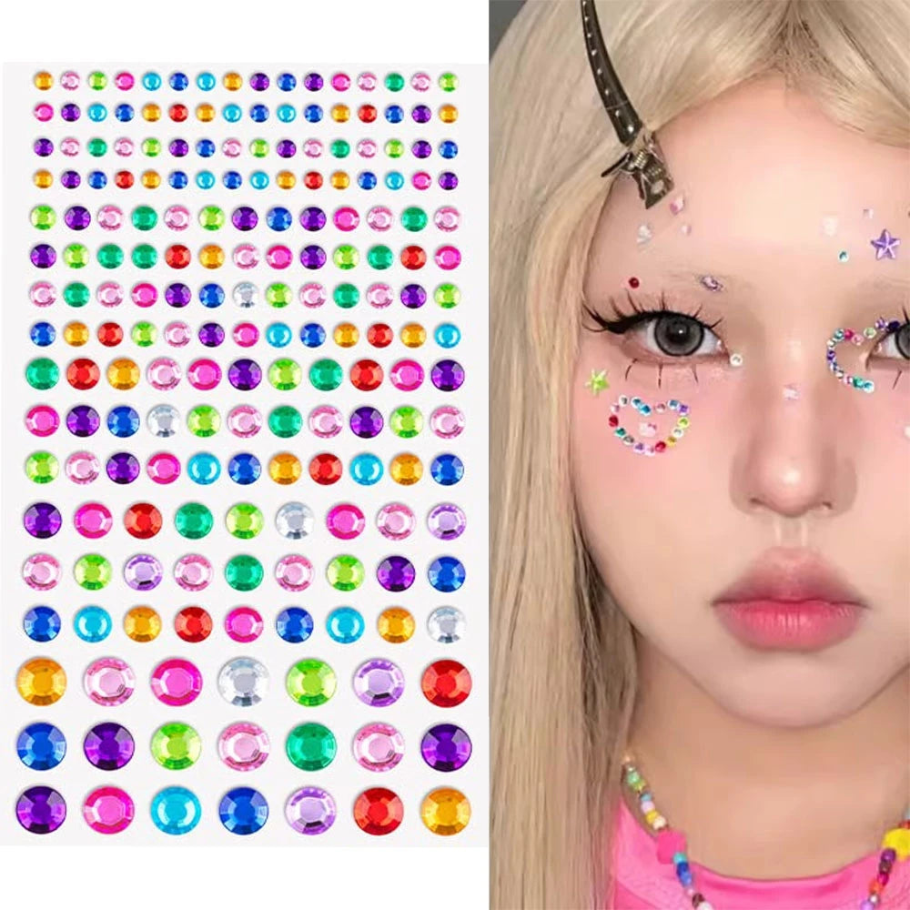 1Pcs Face Diamond Gem Sticker 5D Colorful Rhinestone Tattoo Eyeshadow Stickers fo Festival Nail Body Makeup Bling Jewel DIY Deco