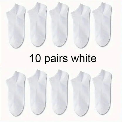 1/5/10 Pairs Comfortable Men's Women's Socks Casual Short Solid Color Spring Summer Boat Sock Fashionable Round Neck Ankle Socks