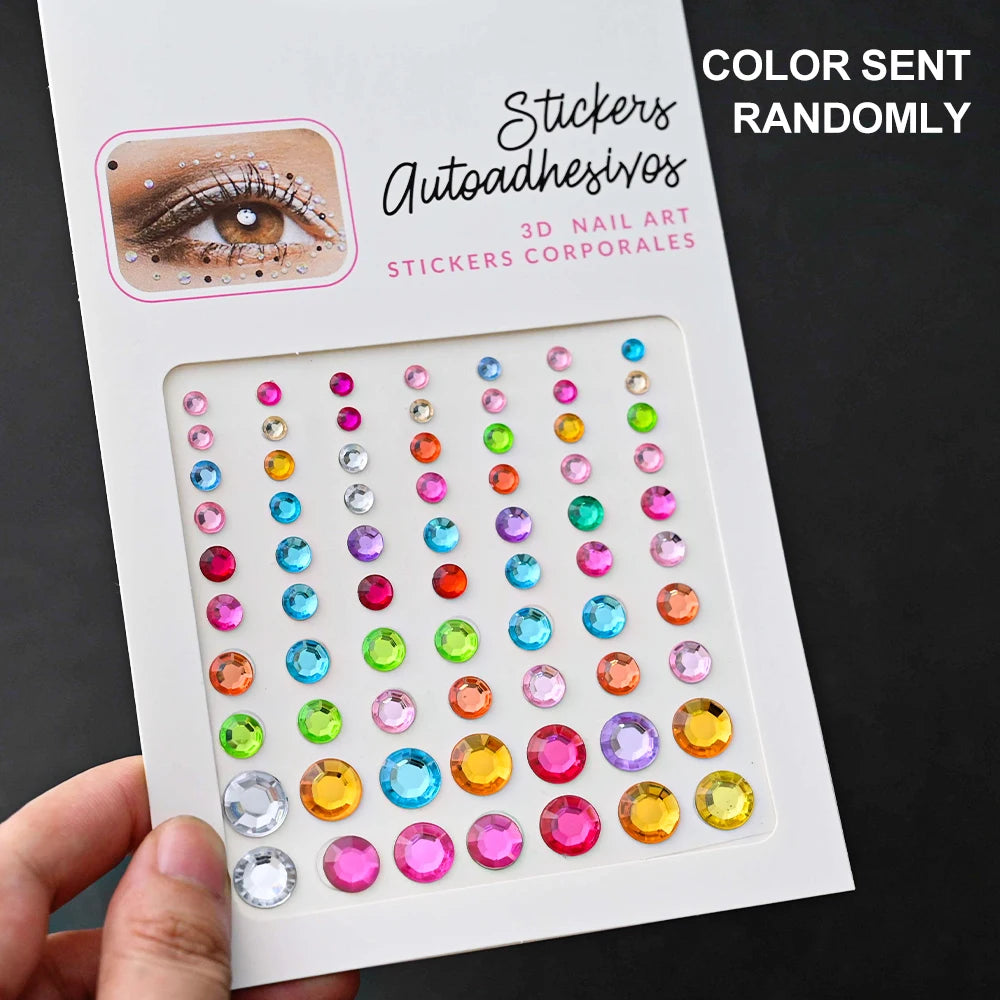 1Sheet 3D Rhinestone Face Tattoo Stickers Coloful Glitter Gems Sliders Festival/Makeup Waterproof With Diamond Tattoos Decals *&