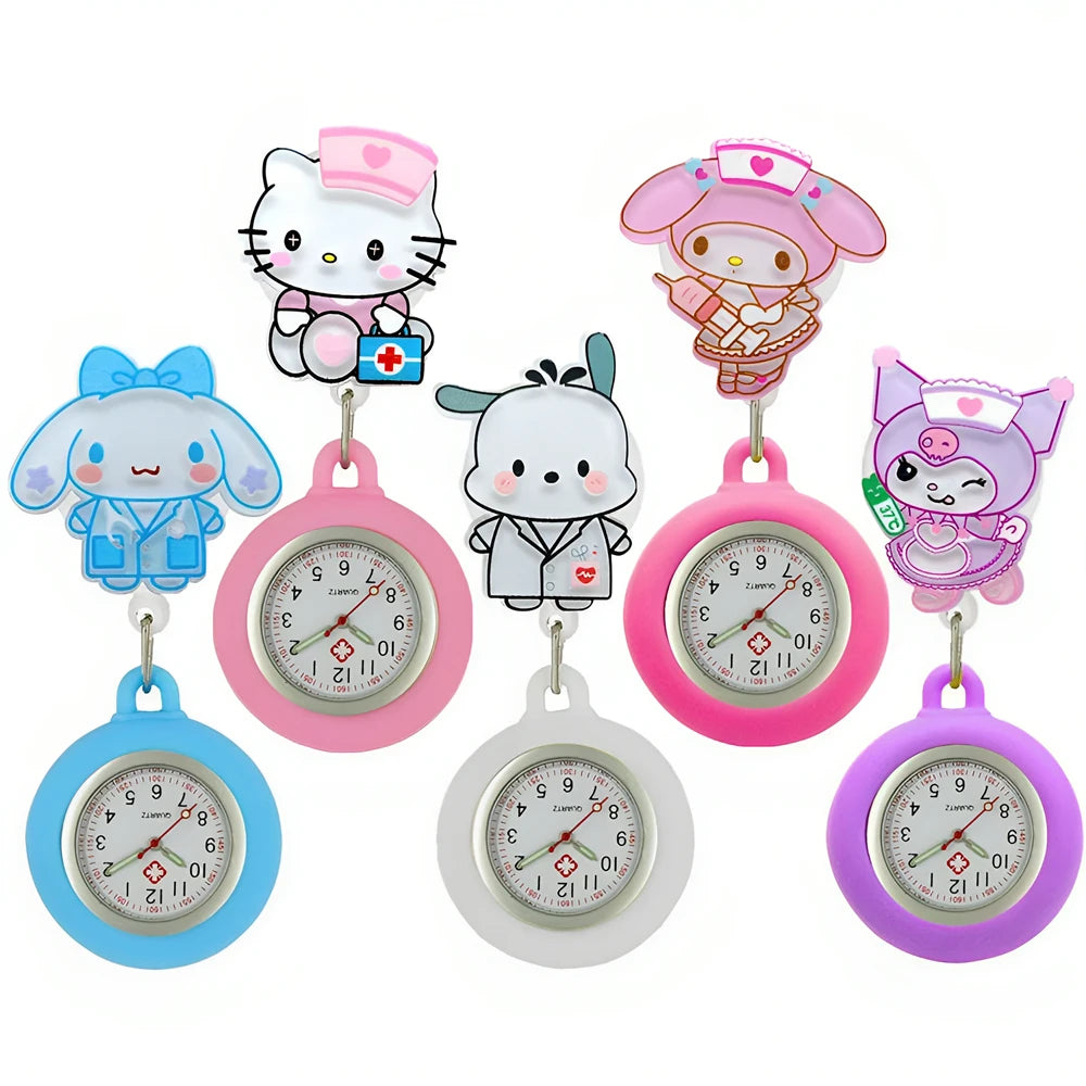 MINISO Nurse Doctor Hospital Medical Workers Lovely Cat Dog Health Care Hang Clip Badge Reel Pocket Watches Retractable Clock