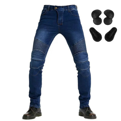 Men Jeans Embroidery Motorcycle Pants Pantalon Motocross Belt Protective Gear option Motorcycle Driver  License Test Motos Jeans