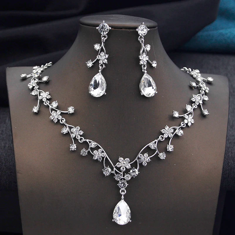 Rhinestone Water Drop Bridal Jewelry Sets for Women Choker Necklace Earring Set Wedding Bride Jewelry Sets