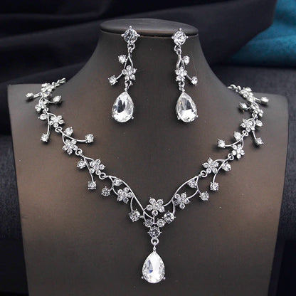 Rhinestone Water Drop Bridal Jewelry Sets for Women Choker Necklace Earring Set Wedding Bride Jewelry Sets