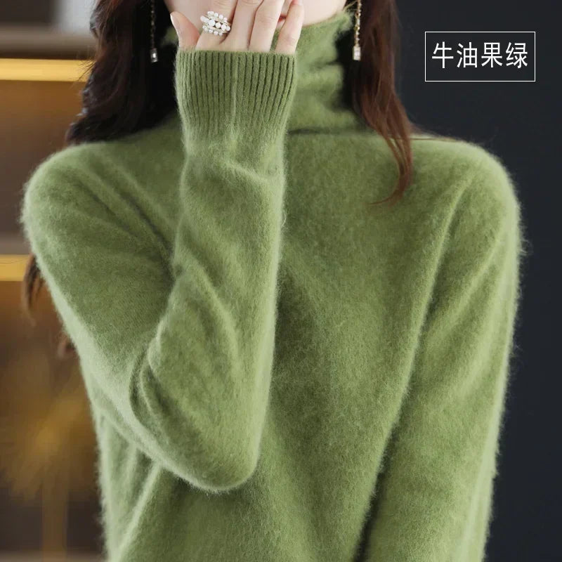 WinvyNee Women Clothing Mink Cashmere Sweater Half High Collar Solid Tops Outerwears 2024 Knitted Oversized Pullover A1248005