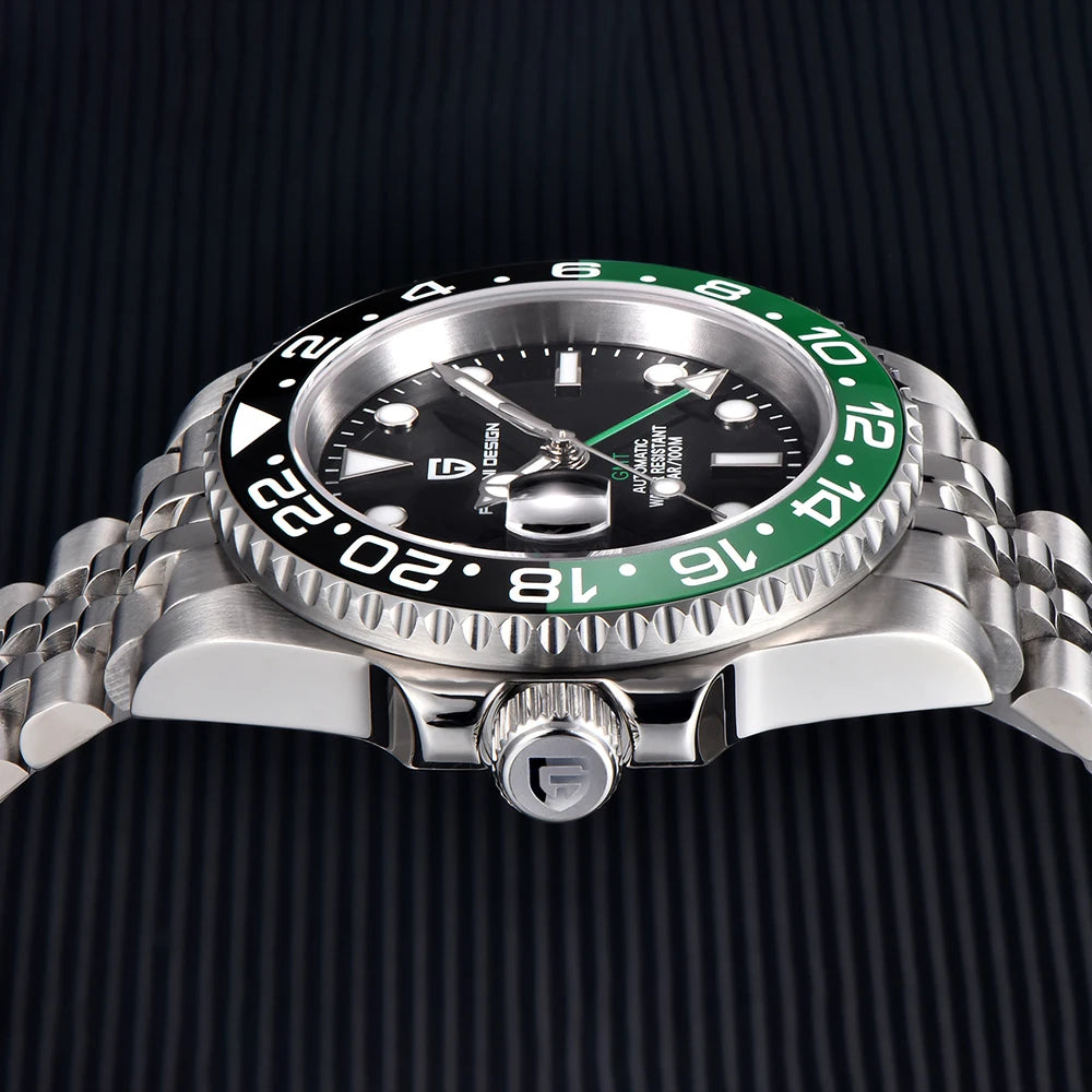 PAGANI DESIGN PD-1662 Luxury GMT Men Mechanical Wristwatch Sapphire Glass Stainless Steel 100M Waterproof Automatic Watches