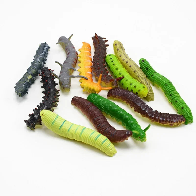 12Pcs/Lot Fund Simulation Caterpillar Green Worm Crawl Insect Animal Prank Tricky Persecute Others Toys Skeleton Unusual Gadgets