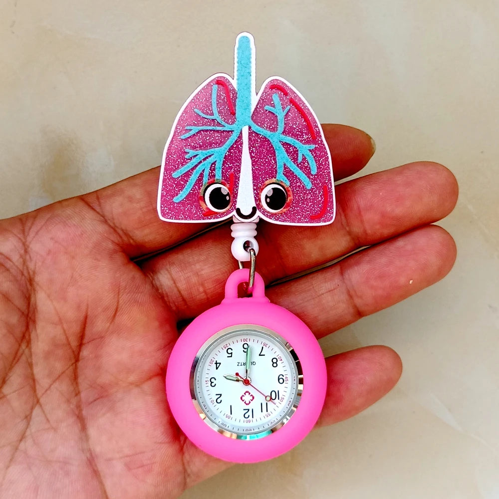 Hospital Medical Workers Cartoon Shiny Nurse Doctor Badge Reel Retractable FOB Pocket Watch Clip Hang Students Clock Watches