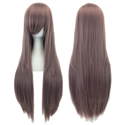 Soowee 80cm Long Synthetic Hair White Purple Cosplay Wigs Party Black Hair Straight Wig Hairpiece for Women