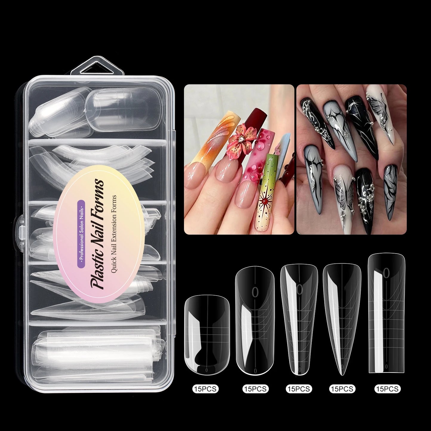 MOWOT New Square Dual Nail Form Extension False Nail Tips Quick Building Gel Molds Full Cover Large Size Acrylic Nail Top Forms
