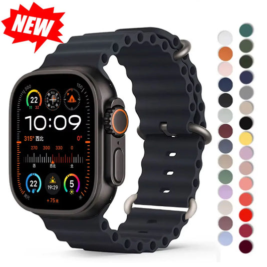 Ocean strap For Apple Watch Ultra 2 Band 49mm 10 9 8 7 45mm 41mm Silicone Bracelet Wristband iWatch 6 5 4 3 SE 44mm 40 42mm band