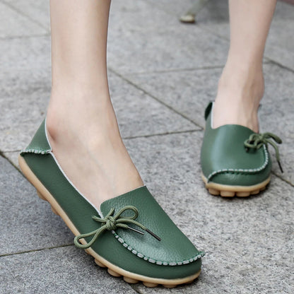 Fashion Women Flats Genuine Leather Oxford Women's Shoes Moccasins Women Shoes Slip On Bowtie Flats Tenis Shoes Woman Plus Size