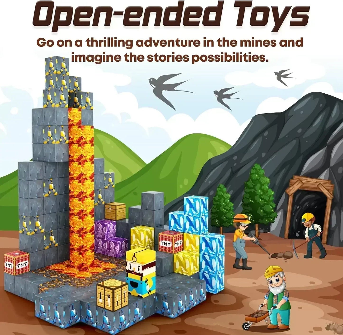 Magnetische Bausteine ​​Mine World Magnetwürfel-Set für Jungen und Mädchen, Kinder ab 3 Jahren, DIY-Modell, Kinder, STEM, sensorisches Spielzeug, Geschenk 